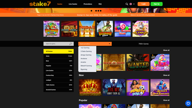 Développeurs de jeux sur ordinateur de Stake7 Casino