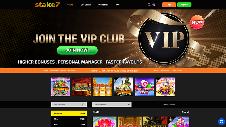 Page d'accueil de bureau de Stake7 Casino