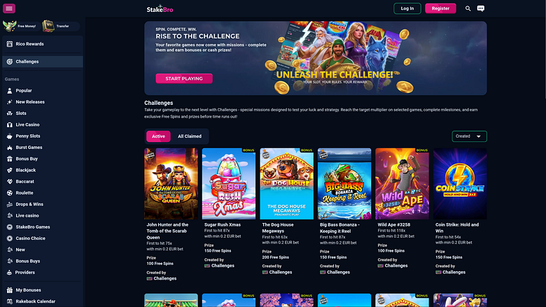 Défis du casino Stakebro sur ordinateur