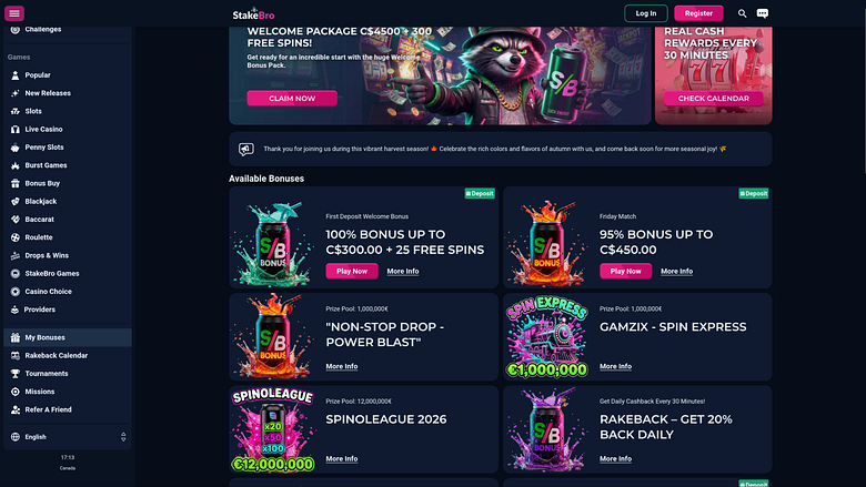 Promotions pour ordinateur de bureau du casino Stakebro