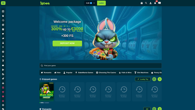 StakeMania Casino Desktop Homepage