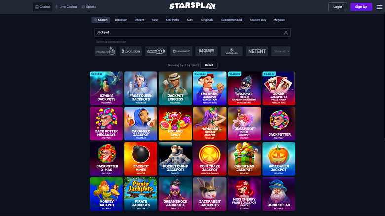 StarsPlay Casino Desktop Jackpot