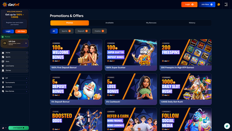 Promozioni desktop di Starzbet Casino