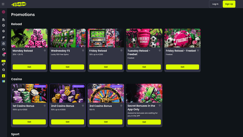 Starzino Casino Desktop-Aktionen