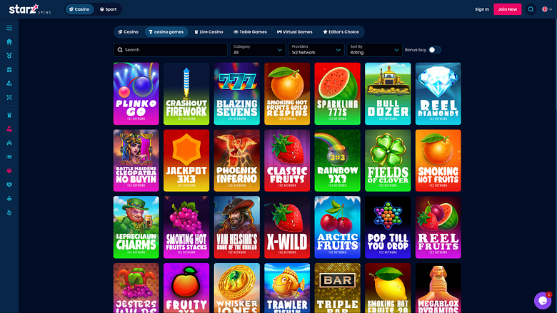 Screenshot von StarzSpins Casino für Desktop