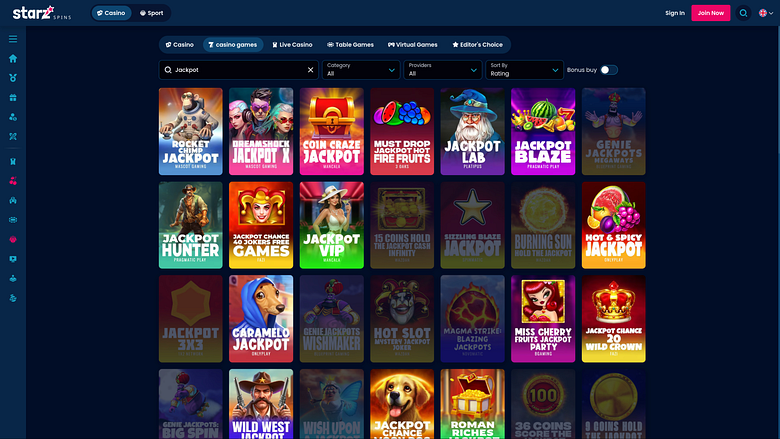 StarzSpins Casino Desktop Jackpot