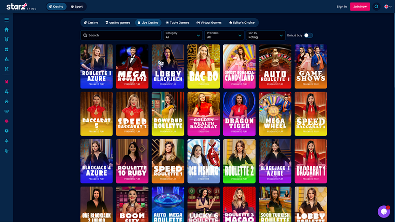 Screenshot des Live-Dealers im StarzSpins Casino für Desktop
