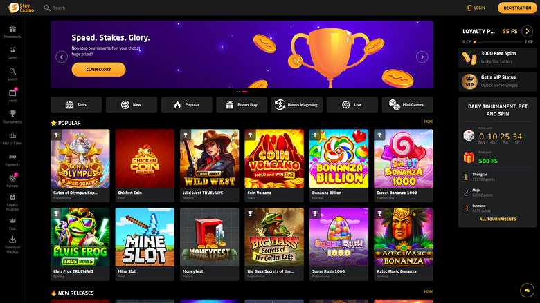 Page d'accueil StayCasino pour ordinateur