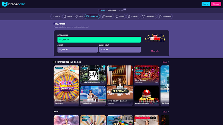 Screenshot del casinò StealthBet con croupier dal vivo.