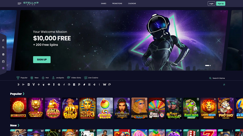 Homepage desktop di Stellar Spins