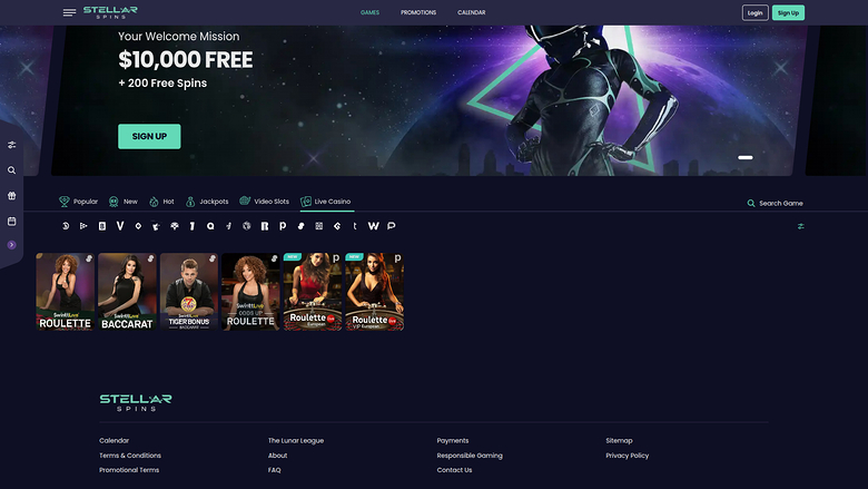 Casinò live desktop di Stellar Spins