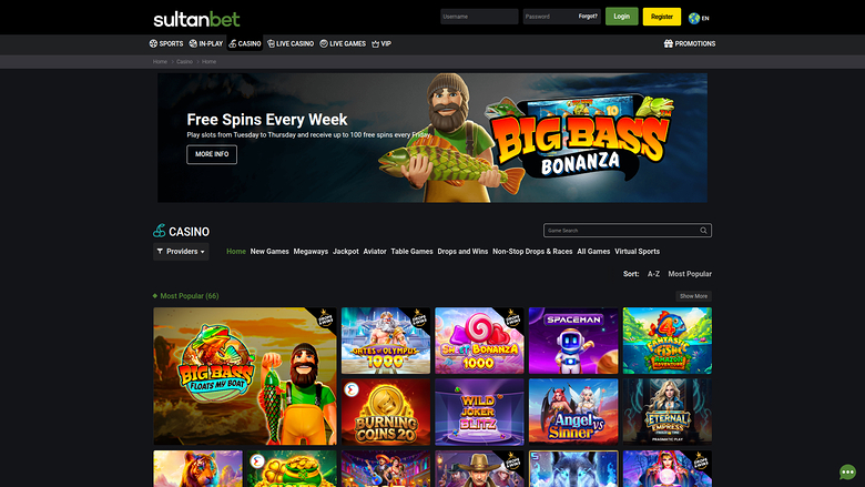 Página de inicio de escritorio de Sultanbet Casino