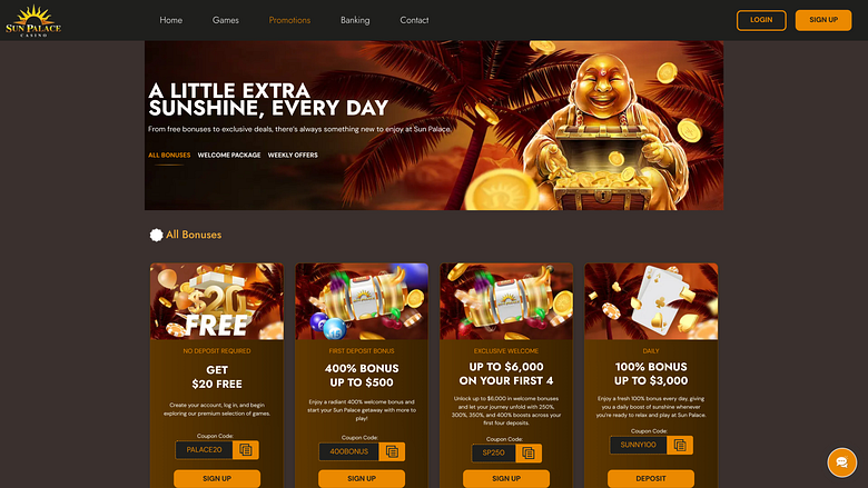 Promotions sur ordinateur du casino Sun Palace