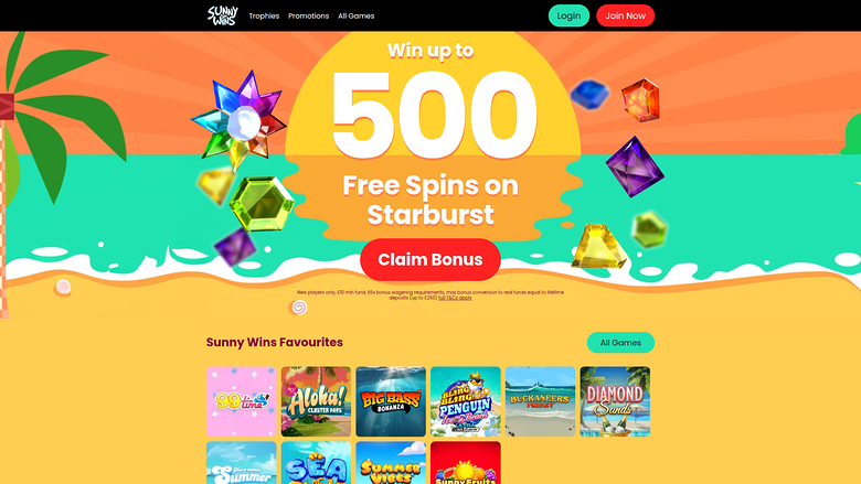 Главная страница Sunny Wins для настольных ПК