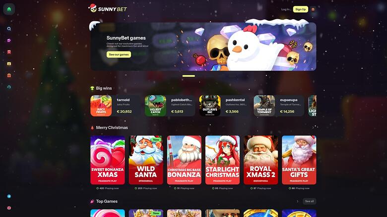SunnyBet Casino Homepage (Desktop)