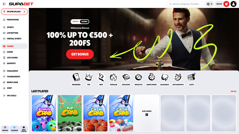 Page d’accueil de bureau de Supabet Casino