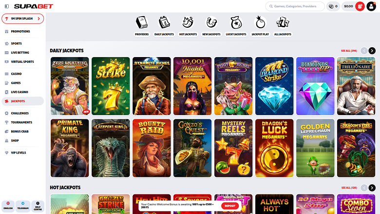 Jackpot sur bureau de Supabet Casino