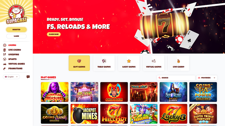 Page d’accueil de bureau de Supacasi Casino