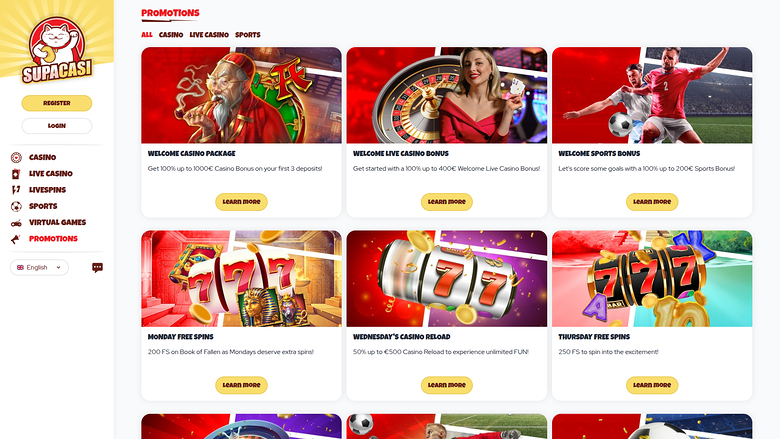 Promotions sur bureau de Supacasi Casino