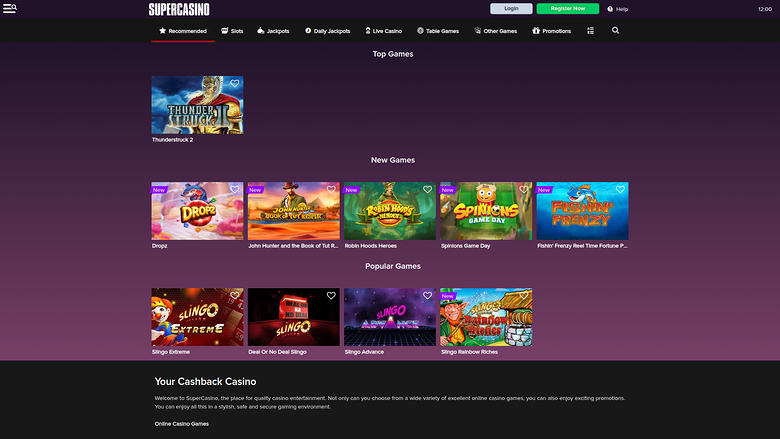 Homepage desktop di SuperCasino