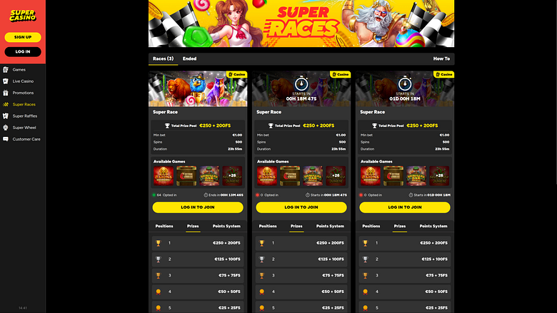 SuperCasino Desktop Super Races Tournaments