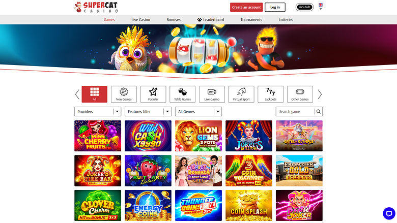 SuperCat Casino Mobile Homepage
