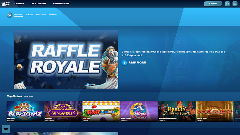 Page d'accueil de bureau de SuperNopea Casino