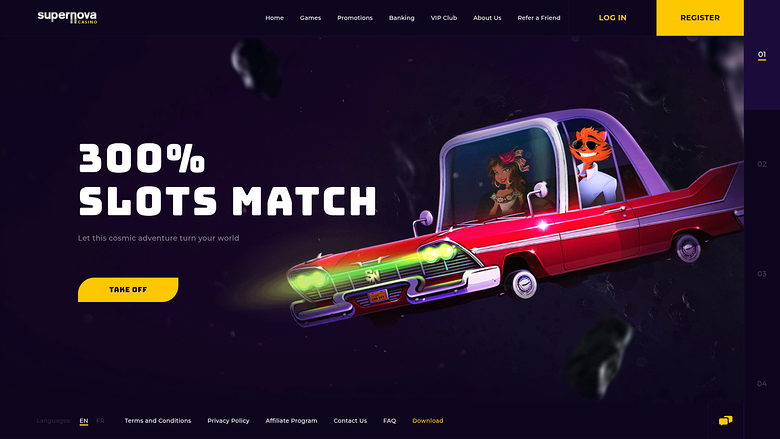 Page d'accueil de bureau de Supernova Casino