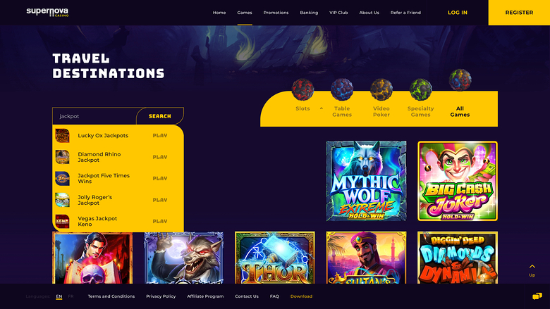 Jackpot de escritorio del Casino Supernova