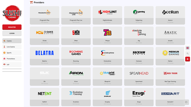 Développeurs de jeux de bureau de Sushi Casino