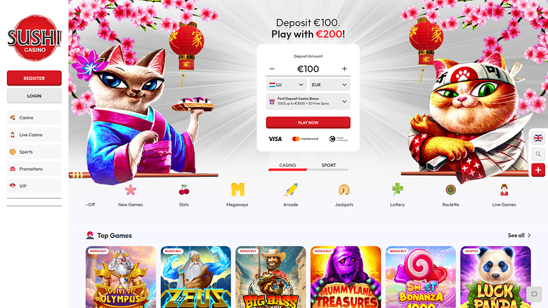 Page d'accueil de bureau de Sushi Casino