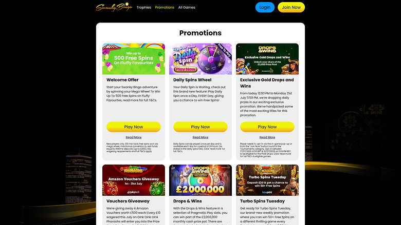 Promociones de escritorio de Swanky Bingo