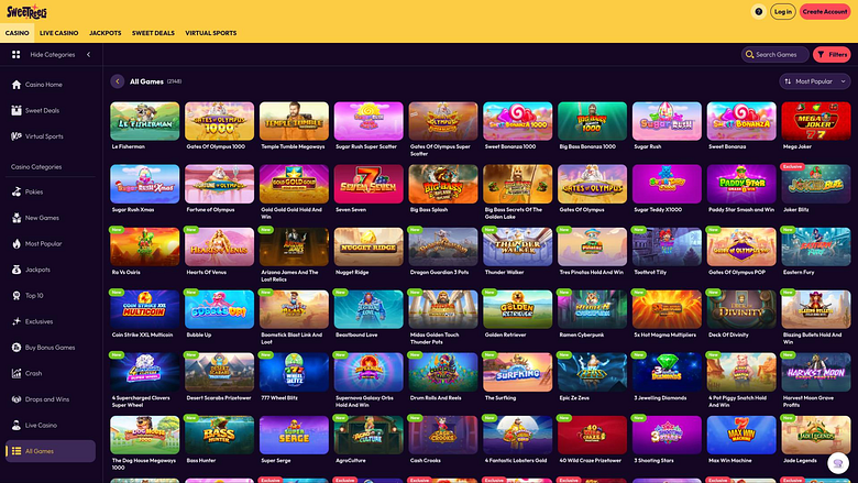 Página de juegos de SweetReels Casino