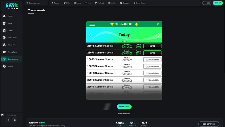 Torneos de escritorio de Swift Casino