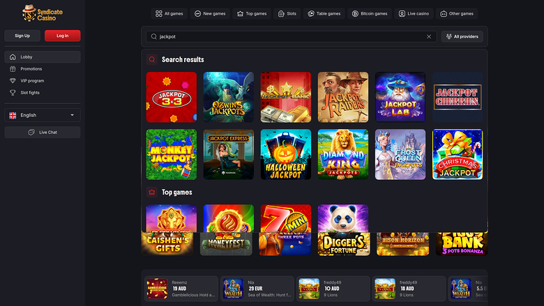 Jackpot de bureau du casino Syndicate