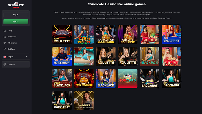 Croupier en direct sur ordinateur de Syndicate Casino