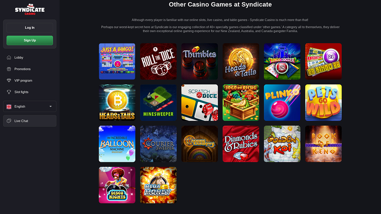 Autres jeux sur ordinateur de Syndicate Casino