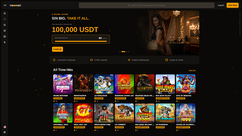 TabooBet Casino Desktop-Startseite