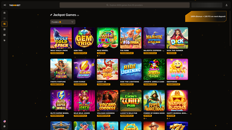 TabooBet Casino Desktop Jackpot