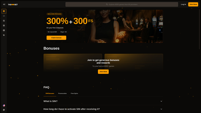 TabooBet Casino Desktop-Aktionen