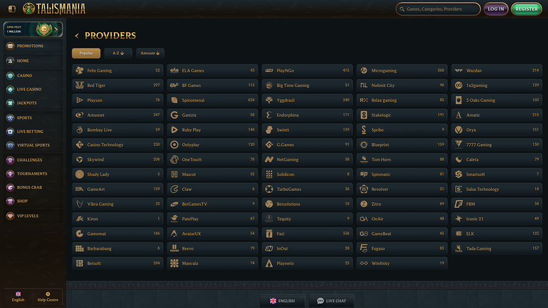Desarrolladores de juegos de escritorio de Talismania Casino