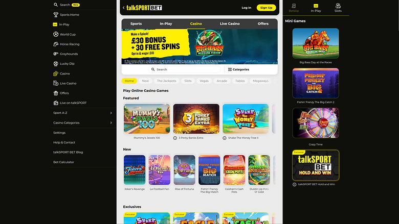 talkSPORT BET Casino homepage