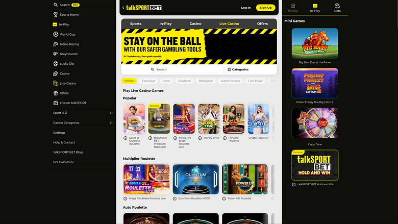 talkSPORT BET Casino live dealer page