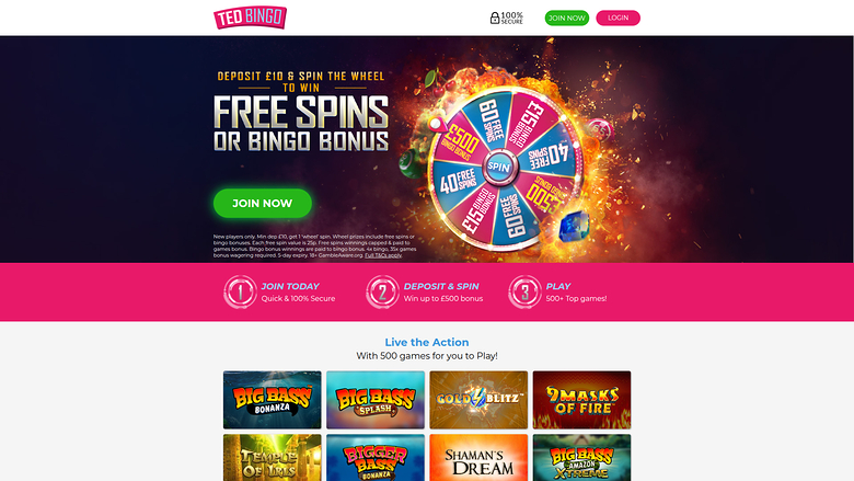 Página de inicio de escritorio de Ted Bingo Casino