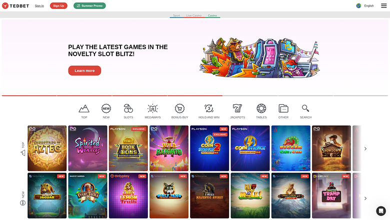 Page d'accueil de bureau de TedBet Casino