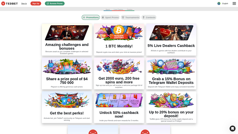 Promotions de bureau de TedBet Casino