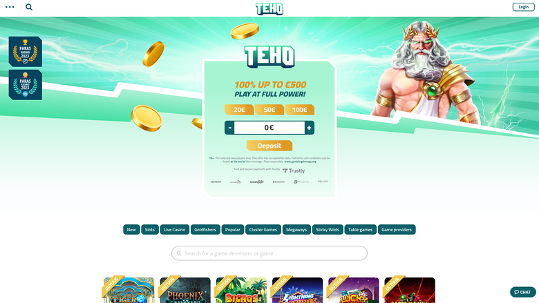 Página de inicio de escritorio de Teho Kasino