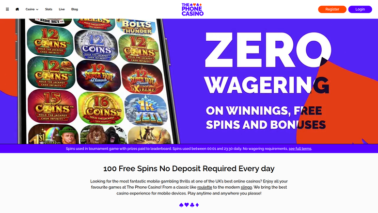 Домашняя страница казино The Phone для ПК