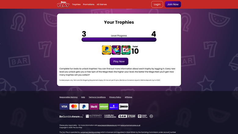 Trofei desktop di The Sun Play Casino