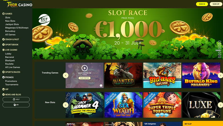 Page d'accueil de bureau de Thor Casino